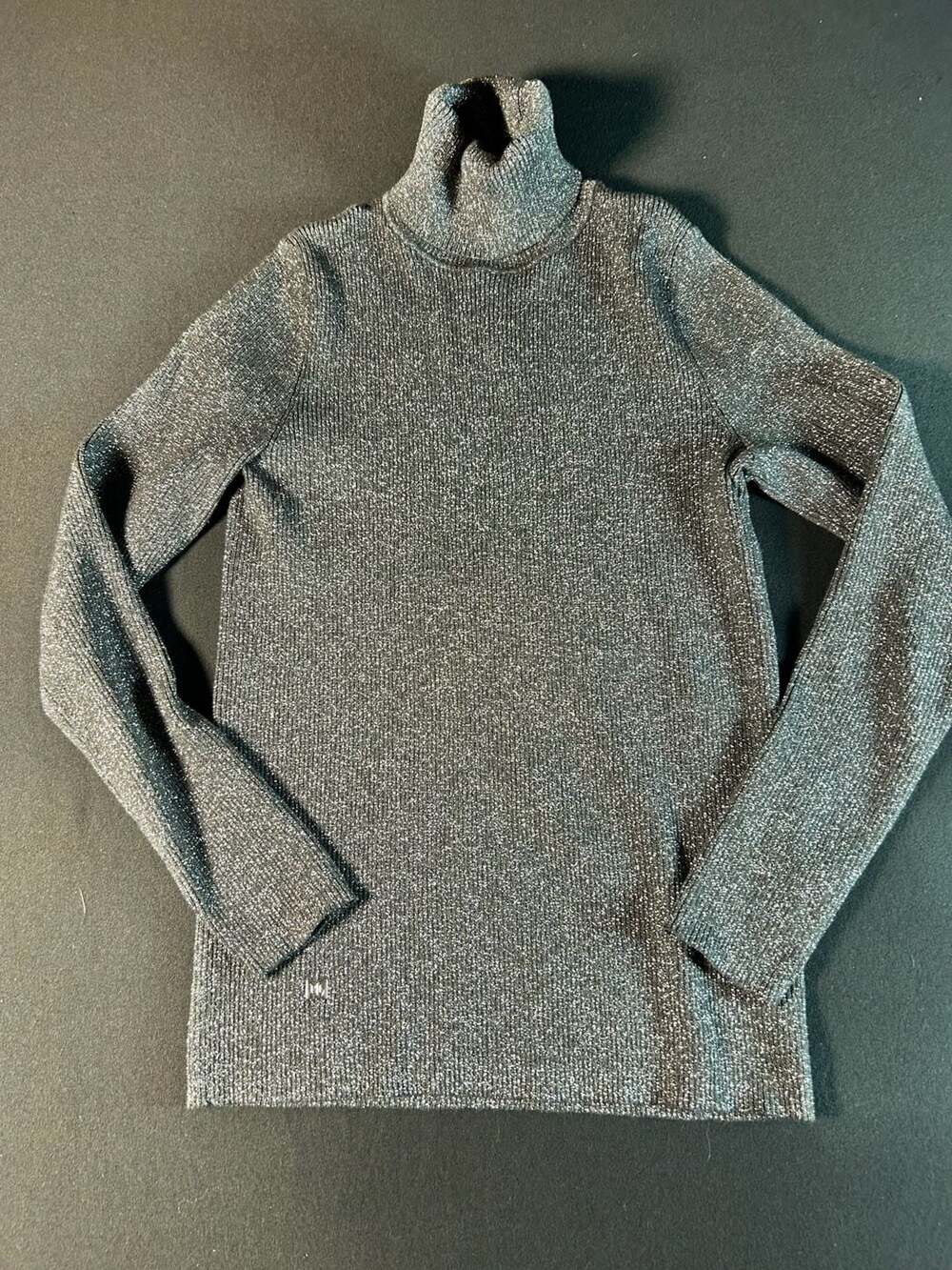 Lauren Ralph Lauren Silver Metallic Ribbed Turtleneck Sweater Sz L Shimmer